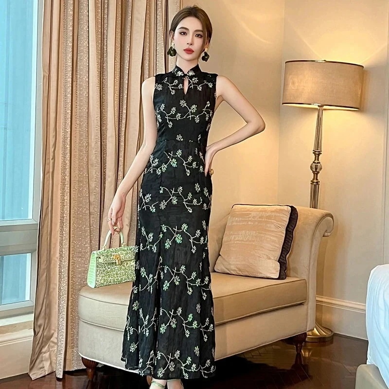 2025夏新品 チャイナドレス ノースリーブ ドレス パーティー キャバ 大人 同窓会 披露宴 卒業式 結婚式 演奏会 ウェディング 二次会