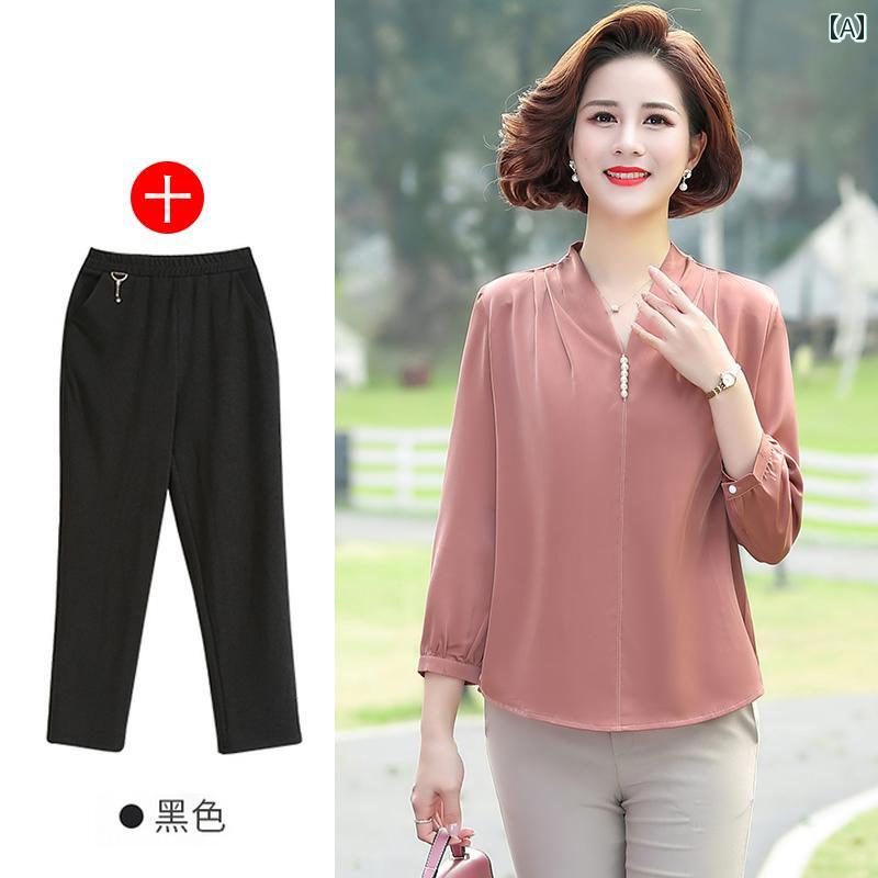 セットアップ レディース 上品 おしゃれ マダム 婦人服 ファッション 春 薄手 涼しい 涼しい 涼しい トップス 春夏 おしゃれ シャツ 高貴 長袖 シャツ