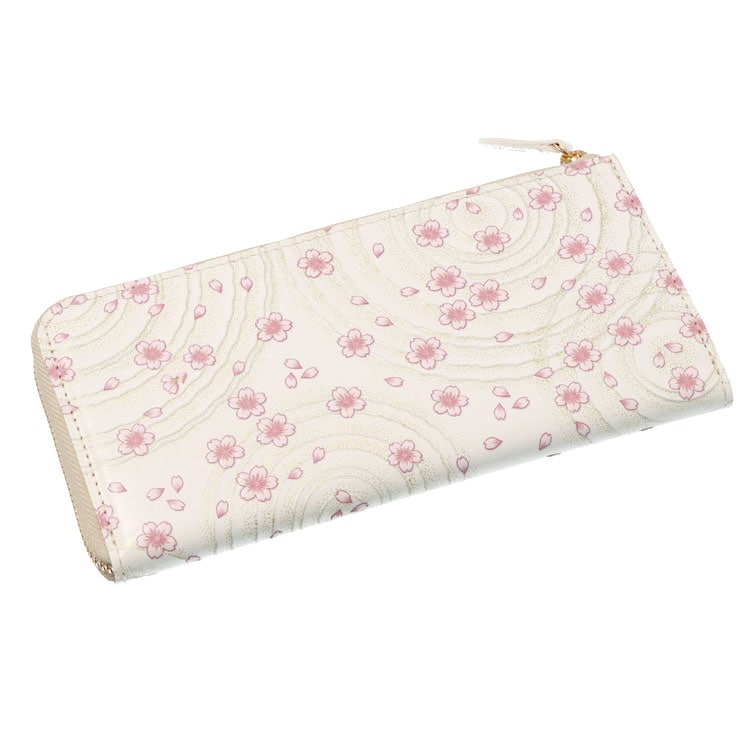 財布 長財布 お種銭付 L字ファスナー スリム サイフ 金彩小桜 きんさいこざくら 花柄 友禅染 文庫革