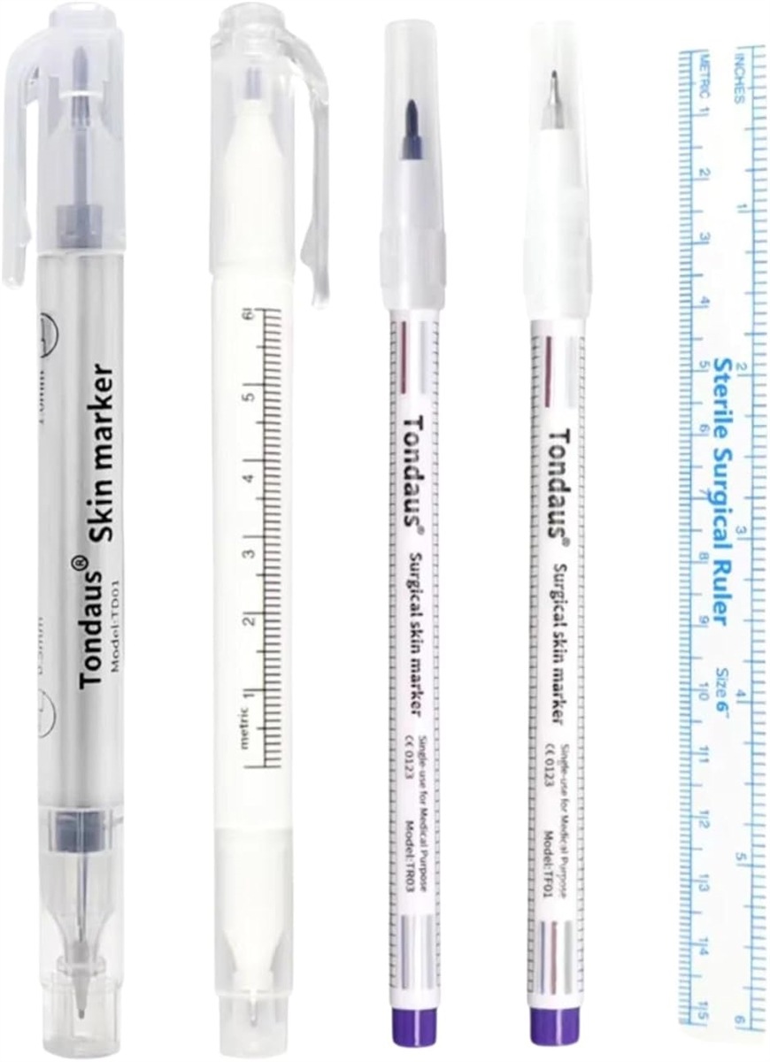 スキンマーカーペン タトゥーペン 4本 0.5mm-1mm ペン先 眉毛 ルーラー アートペン 位置決め サロン用(ホワイト)