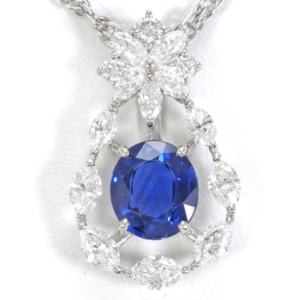 PT900 プラチナ PT850 ネックレス サファイア 1.71 ダイヤ 1.10 中古