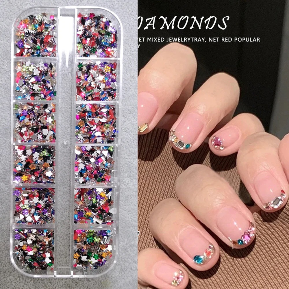 ネイルアートジュエリーミニネイルダイヤモンド色のな形状フラットボトムダイヤモンドホワイトピンクシャンパンスーパーグリッターネイルアクセサリー