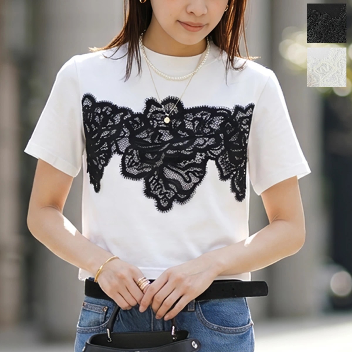 anana アナナ Tシャツ a16-011 レディース 半袖 レース カットソー コットン クルーネック カラー3色