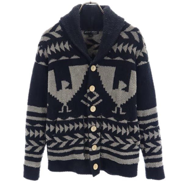 総柄 長袖 ショールカラー ニットカーディガン S ブラック系 メンズ