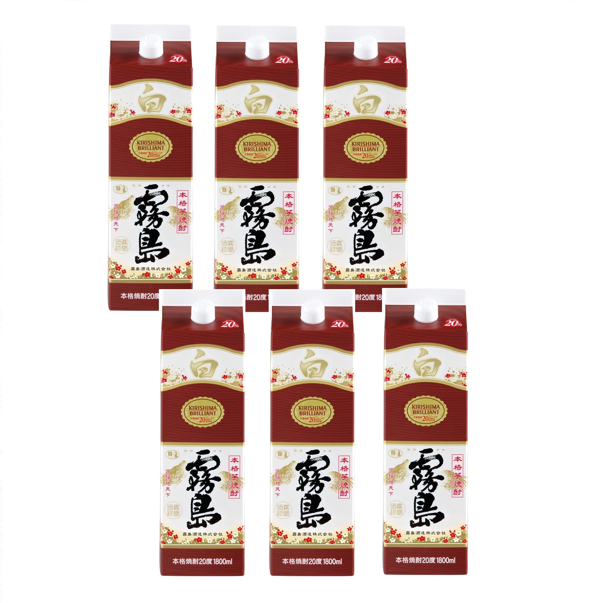 芋焼酎 白霧島 20度 パック 1.8L 6本