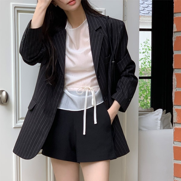 （ブランドクオリティ／上品ムード） Delmode ストライプ ルーズフィット シングルジャケット jk3003