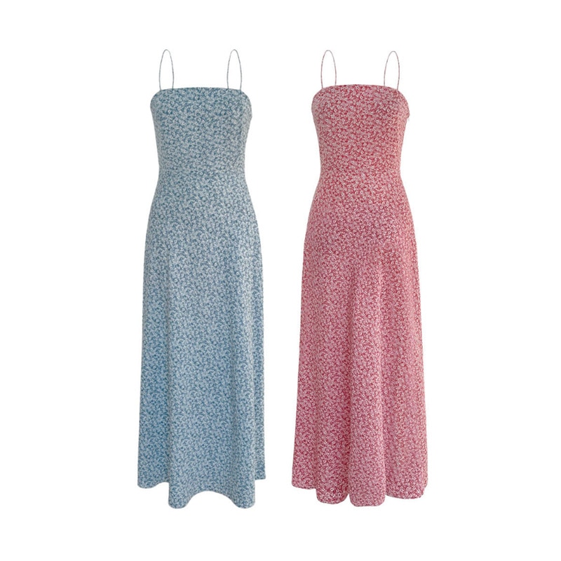 [aespa カリナ 着用] Water Lily Slim Fit Dress 2color 韓国 アイドル レディース 夏 ロング きれいめ 花 aライン