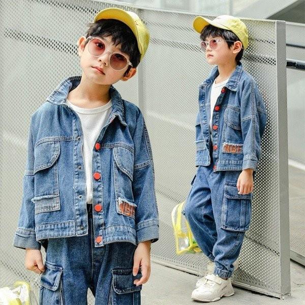 【赤字開催】子供服 セットアップ キッズ おしゃれ 男子 長袖 秋冬 上下セット 韓国子供服 ジュニア デニムジャケット デニムパンツ 長ズボン カジュアル 可愛い 通学着