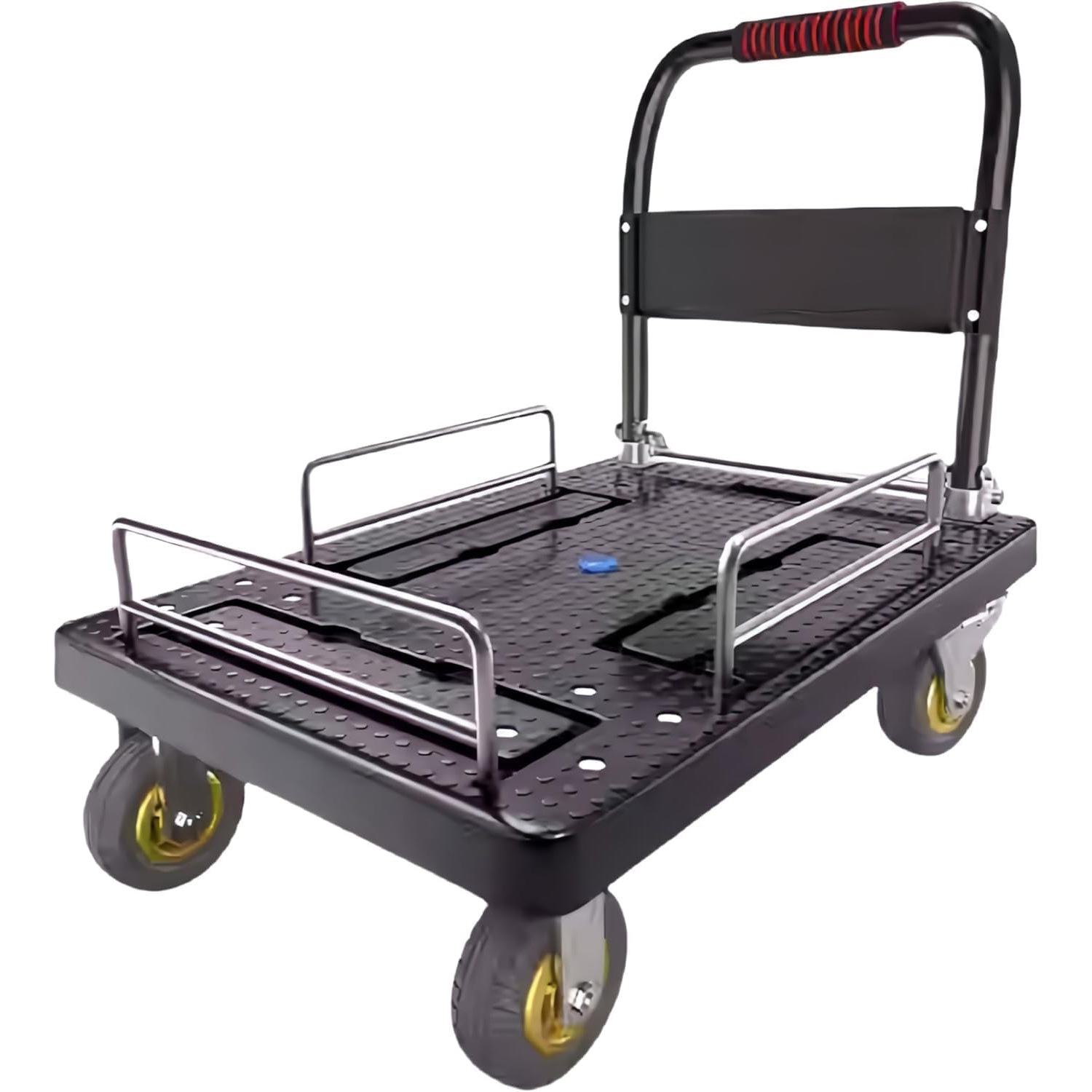 台車 折りたたみ式 バスケット台車 カゴ付き 4inキャスター 耐荷重150kg ストッパー付き 積載面71x47cm 手押し 転落防止 静音 防滑 高強度 360回転キャスター 運搬用 ワゴン キ