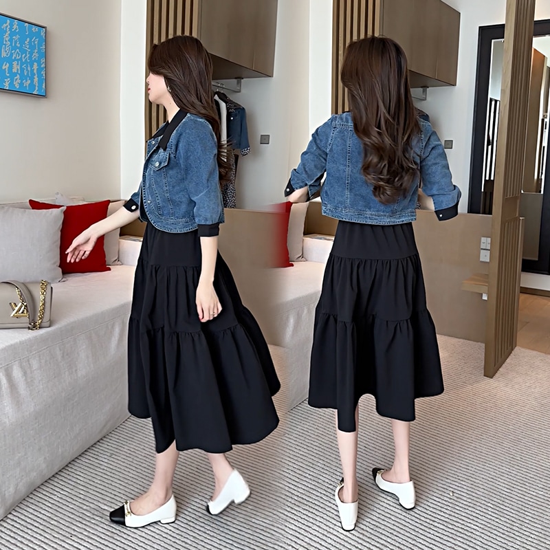 デニムドレス秋服2024今年の人気ファッション婦人服洋風春秋ツーピーススーツ美しいスカート 4,792円