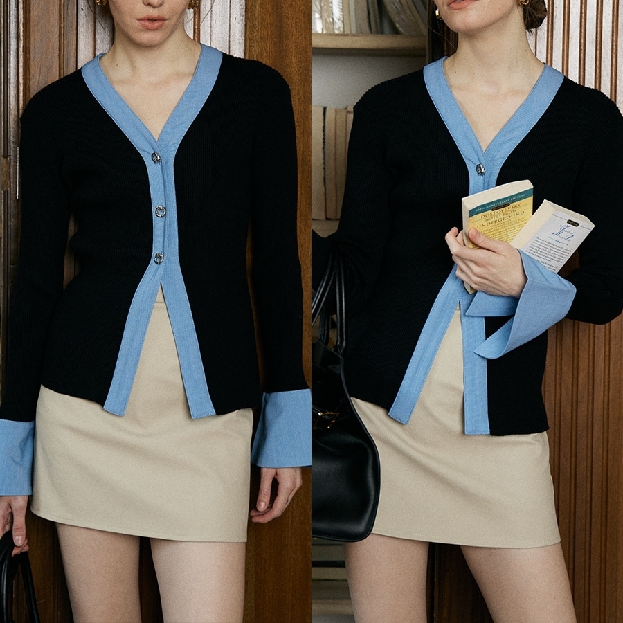レディース トップス カーディガン 長袖 Vネック 切り替え ドッキング フェミニン 前開き かわいい 大人可愛い きれいめ シンプル カジュアル 上品 おしゃれ かっこいい ラブリー キュート