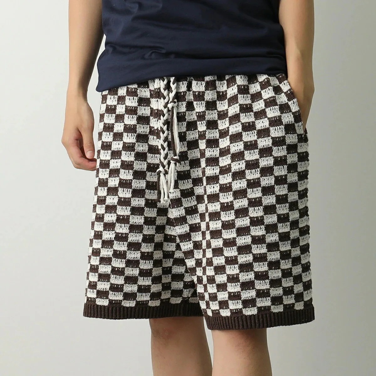 ATOMOFACTORY アトモファクトリー ハーフパンツ PE24AFU44 メンズ イタリア製 チェック柄 ニット セットアップ可能 MORO/AVORIO