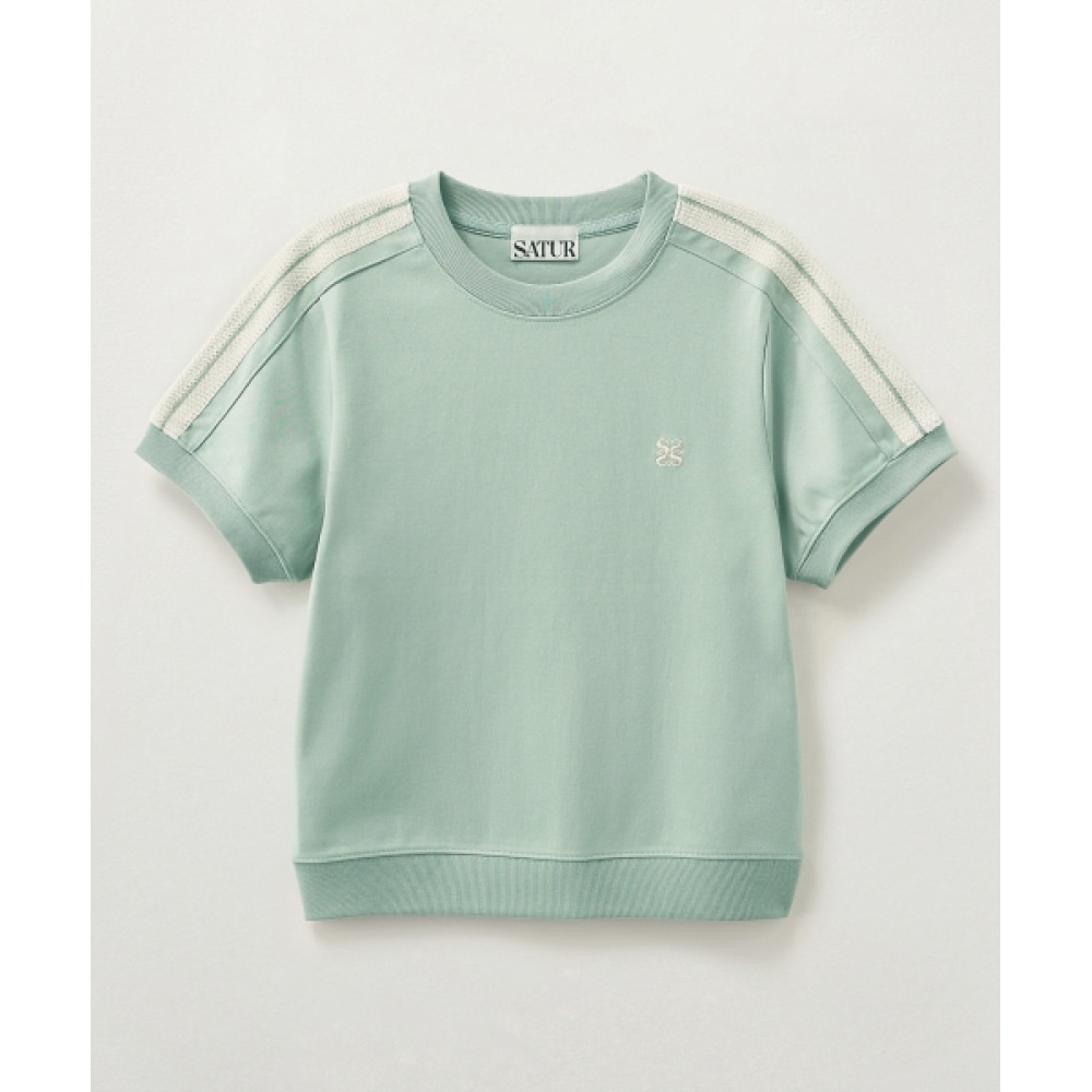 SATUR（W）ロートンクロップハーフスウェットシャツカーキ