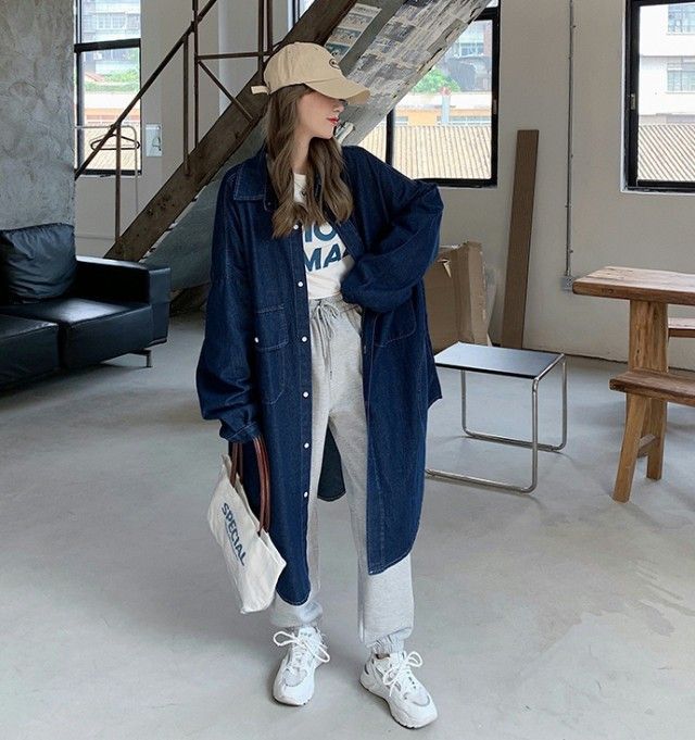 高品質 デニムコート アウター レディース ロング 春秋 オーバーサイズ ゆったり ビッグシルエット 大きいサイズ ステンカラーコート デニム シャツワンピース 長袖 シンプル カジュアル バレンタイ