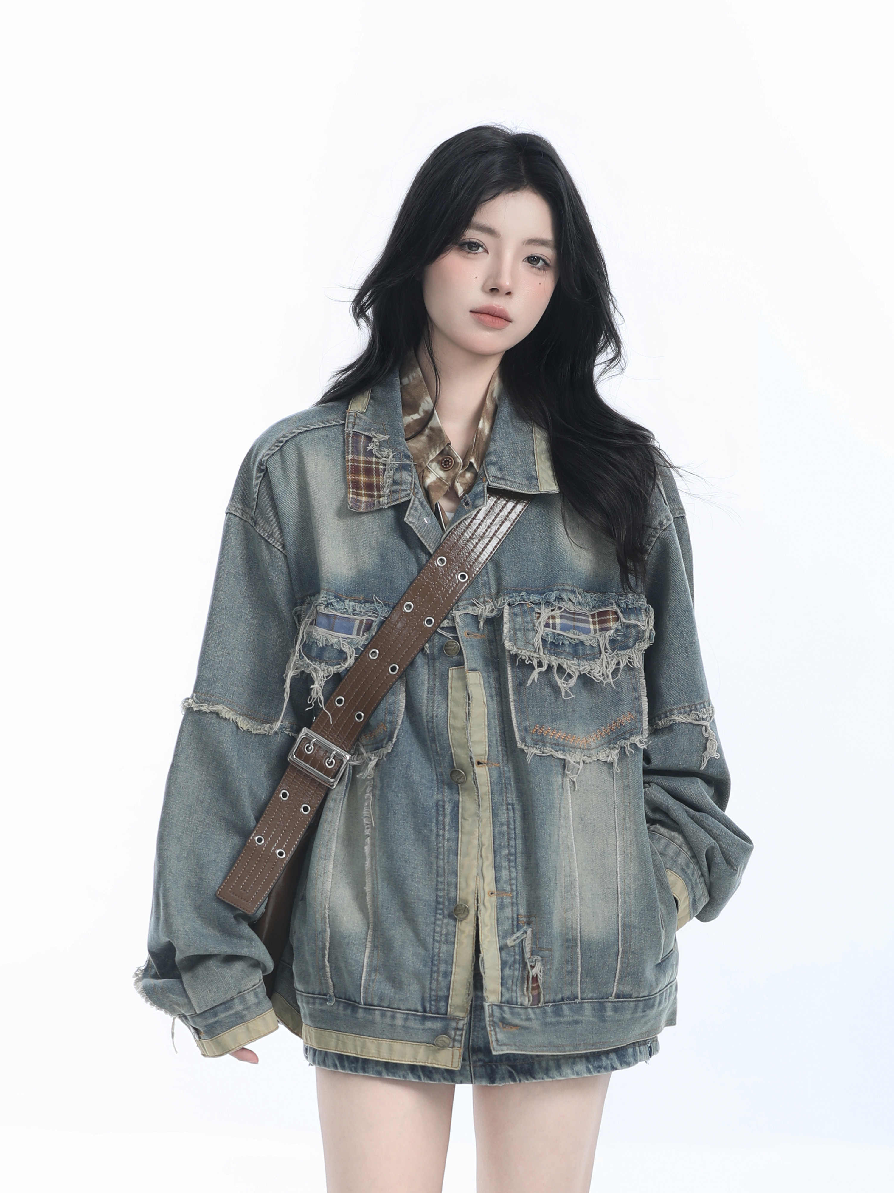 「SHANKONG」【高·品質版】【上品】2025新作 デニムジャケット アウター レトロ ゆったり 韓国ファッション レディーストップス アウター トップス セミロング トップス 6