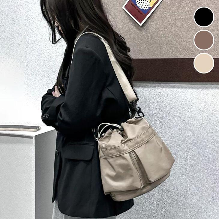 【韓国ins大人気】ショルダーバッグ ナイロン 巾着 軽量 ポケット 韓国ファッション【azkss24-201】【予約販売：15-20日入荷予定順次発送】60込