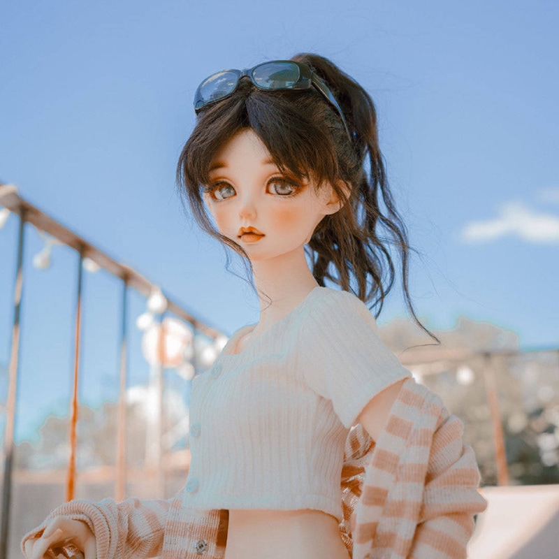 BJD人形用ウィッグ モヘア 高ポニーテール 輸入アンゴラウール 細い柔らかい SDサイズ用