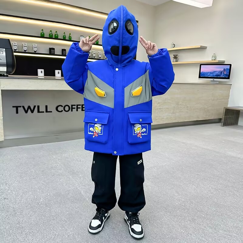 子供ファッションダウン綿入れ定番ウルトラマン冬の新作男の子綿入れ洋風冬着綿入れ厚手コート