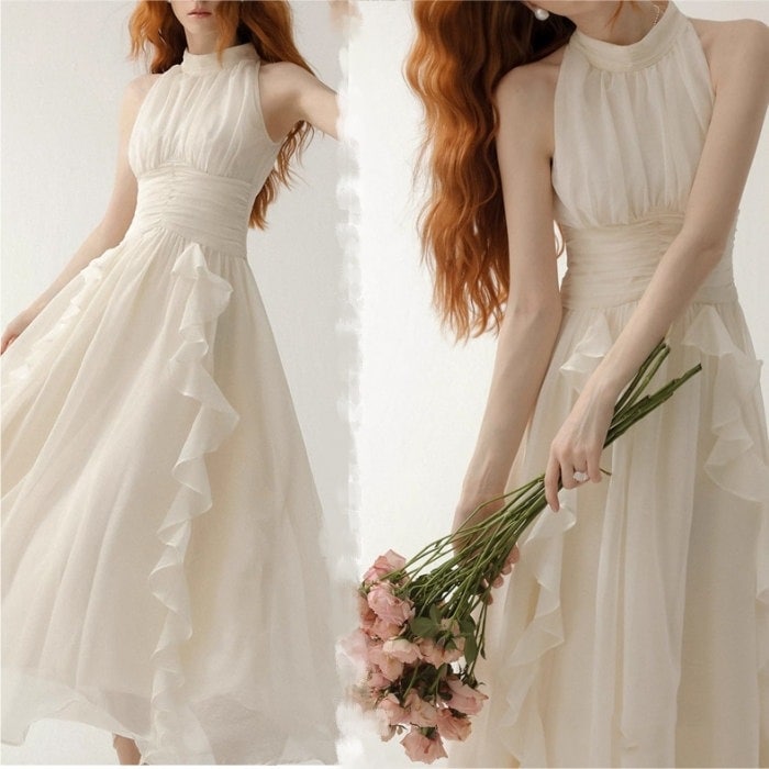 ベージュ　ワンピース 袖なし 夏用 夏服 レディース ゆったり フリル　豪華 リゾート タンクトップワンピース ビーチ ノースリーブ ハワイアン 旅行 海デート 夏物 おしゃれ 大人 ロング マキシ