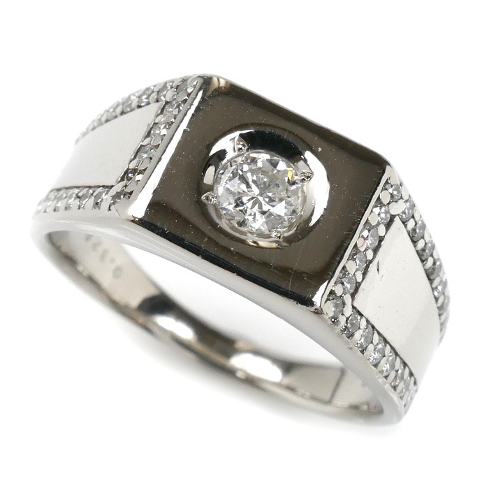 Pt900プラチナ リング・指輪 ダイヤモンド0.32ct/0.39ct 18号 13.1g メンズ 中古