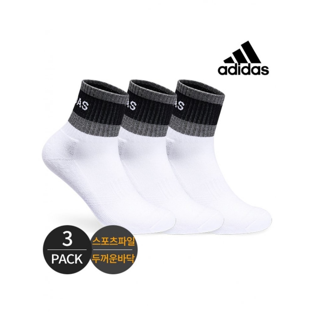 アディダスゴルフメンズスポーツファイルネックカラーミッドレングスソックス 3P_WH