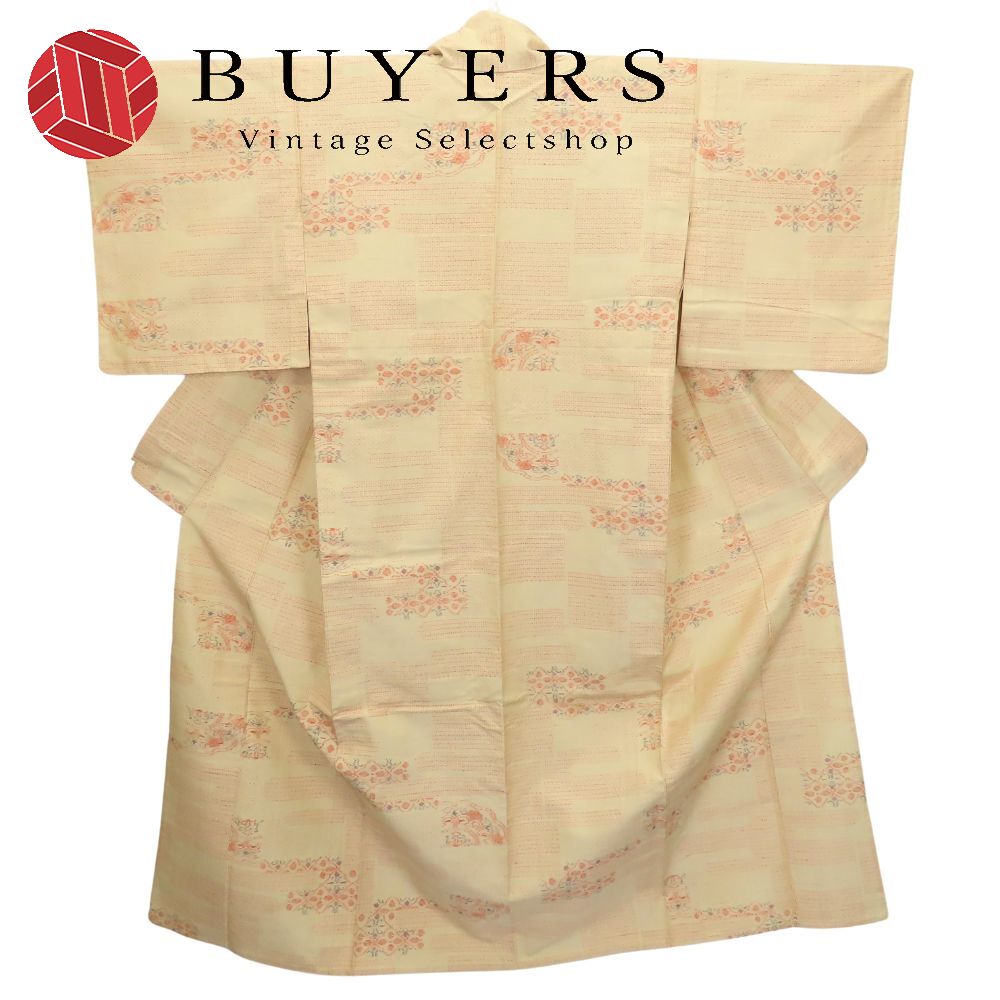 中古 紬 正絹 ベージュ オレンジ 単衣 結城紬 和装 呉服 和服 きもの レディース 女性 7,392円