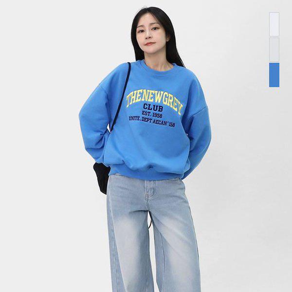 女性のデイリーカジュアルボックスオーバーサイズフィットのテリー刺繡スウェットシャツSID011