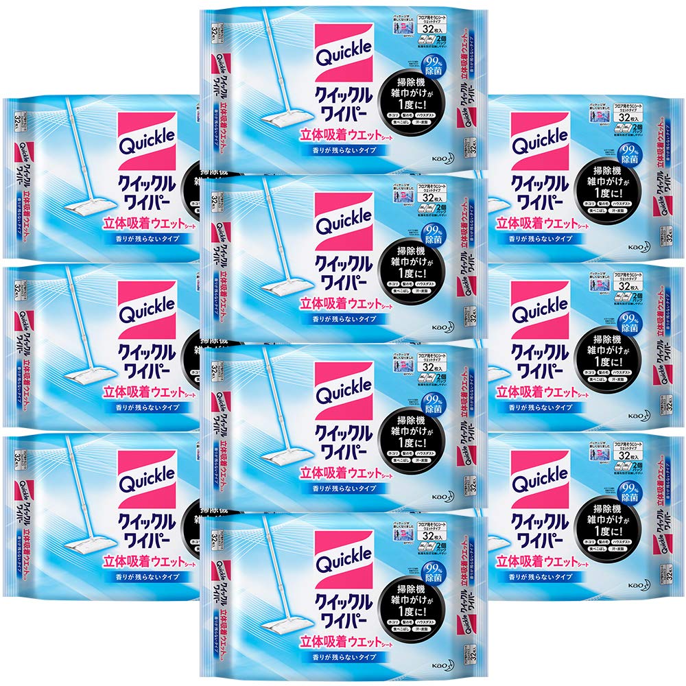 迅速発送 【ケース販売】クイックルワイパー フロア用掃除道具 立体吸着ウエットシート 大容量 32枚 ×10個