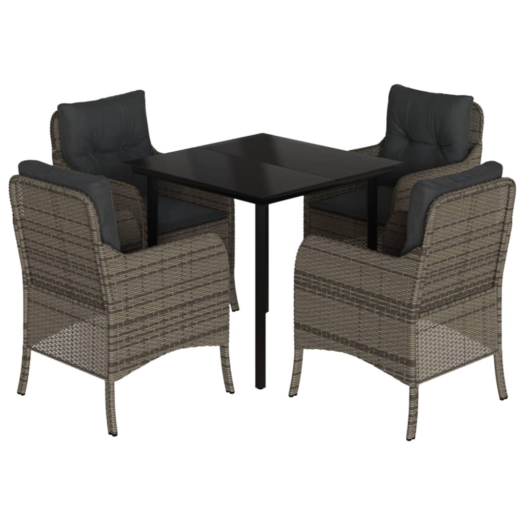 ガーデンダイニング5点セット クッション付き グレー ポリラタン製