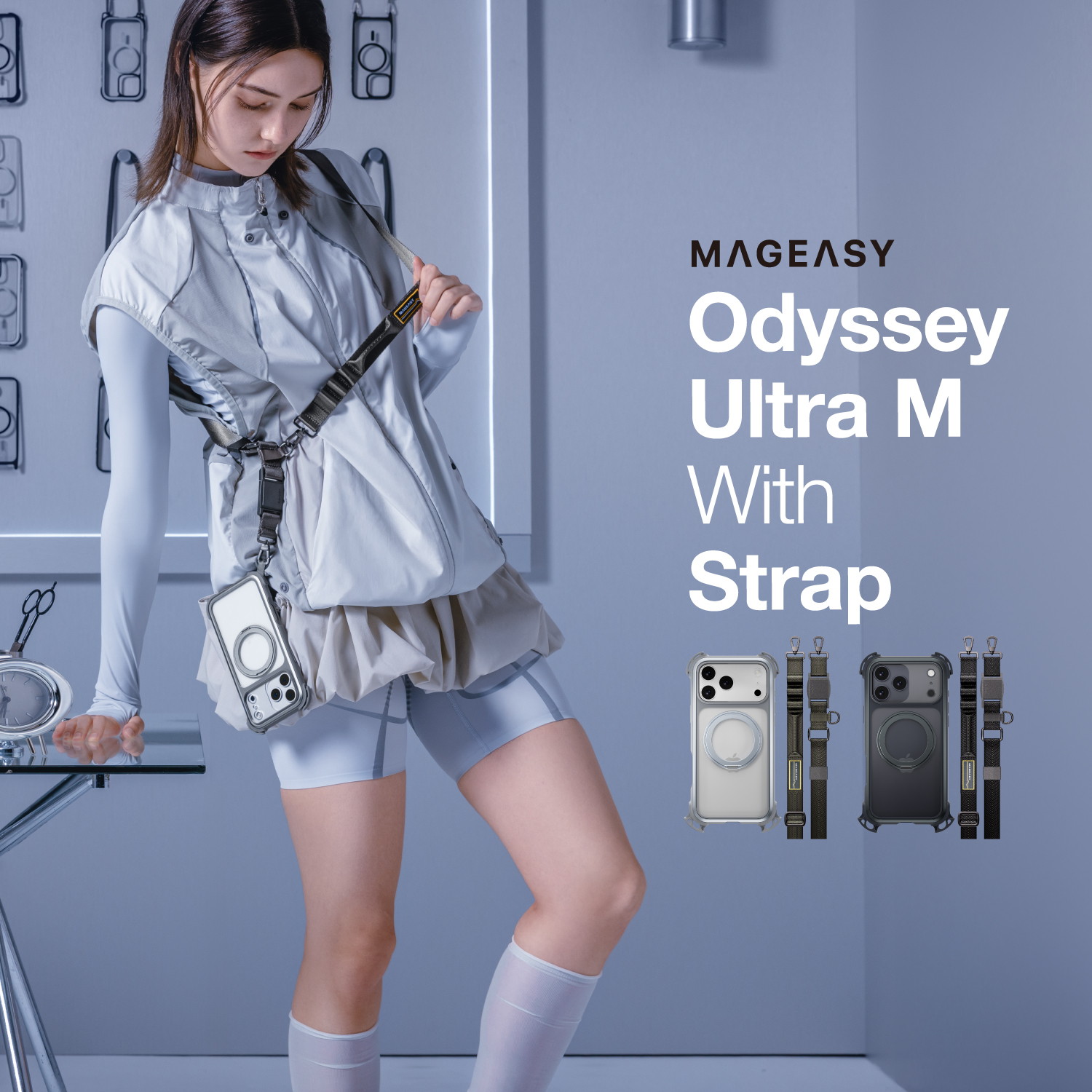iPhone 17 Pro Max 対応 ケース クリア ショルダー ストラップ MagSafe リング スタンド 耐衝撃 スマホケース Odyssey Ultra M With Strap
