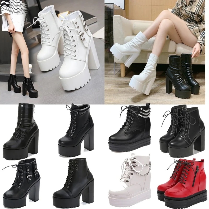 新品登場【新品】ブーツ 大きいサイズ 韓国ファッション 厚底 ハイヒール ショートブーツ シューズ 14cm