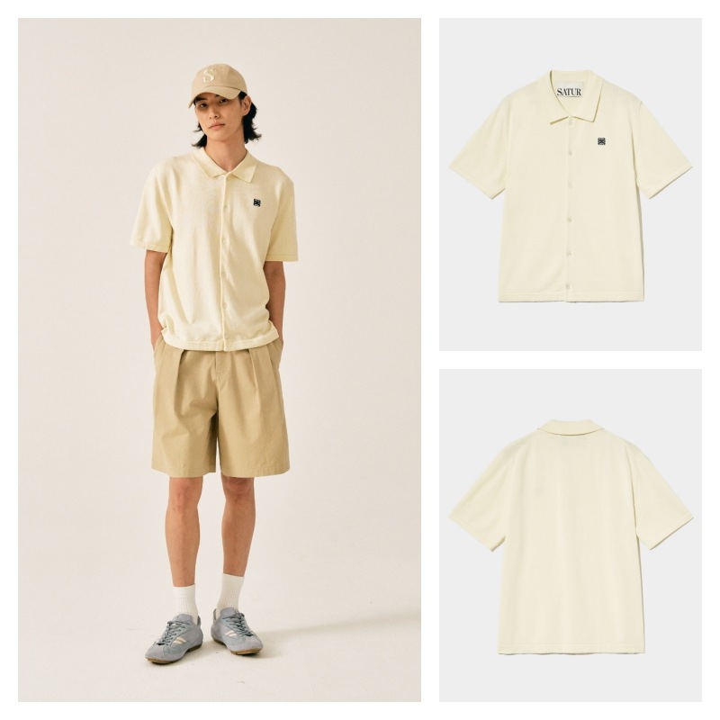 【SATUR】 BASIC COTTON COLLAR HALF CARDIGAN : RESORT CREAM