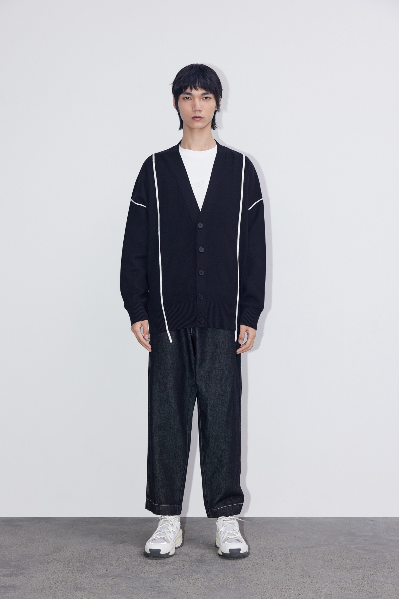 冬 メンズ トレンド カラー コントラスト ストローク Vネック ウォームセータージャケット ブラック XS S M L XL トップス ニットソー 袖あり 長袖 Vネック きれいめ シンプル 大人