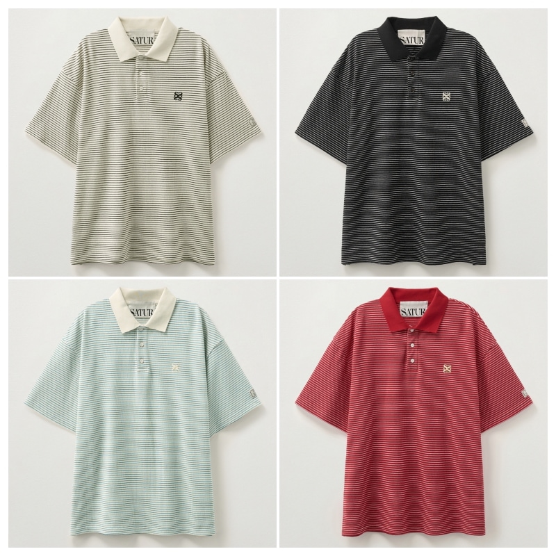 【SATUR】 STRIPE COLLAR T-SHIRT : 4COLORS