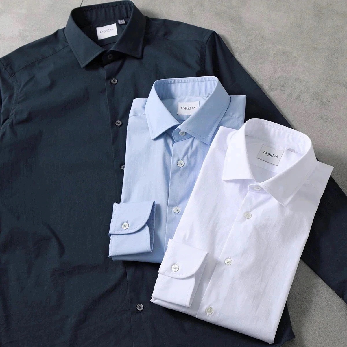 BAGUTTA バグッタ 長袖 シャツ LEO-EAL CN9672 メンズ レギュラーカラー 無地 ブラウス ワイシャツ コットンブレンド カラー3色