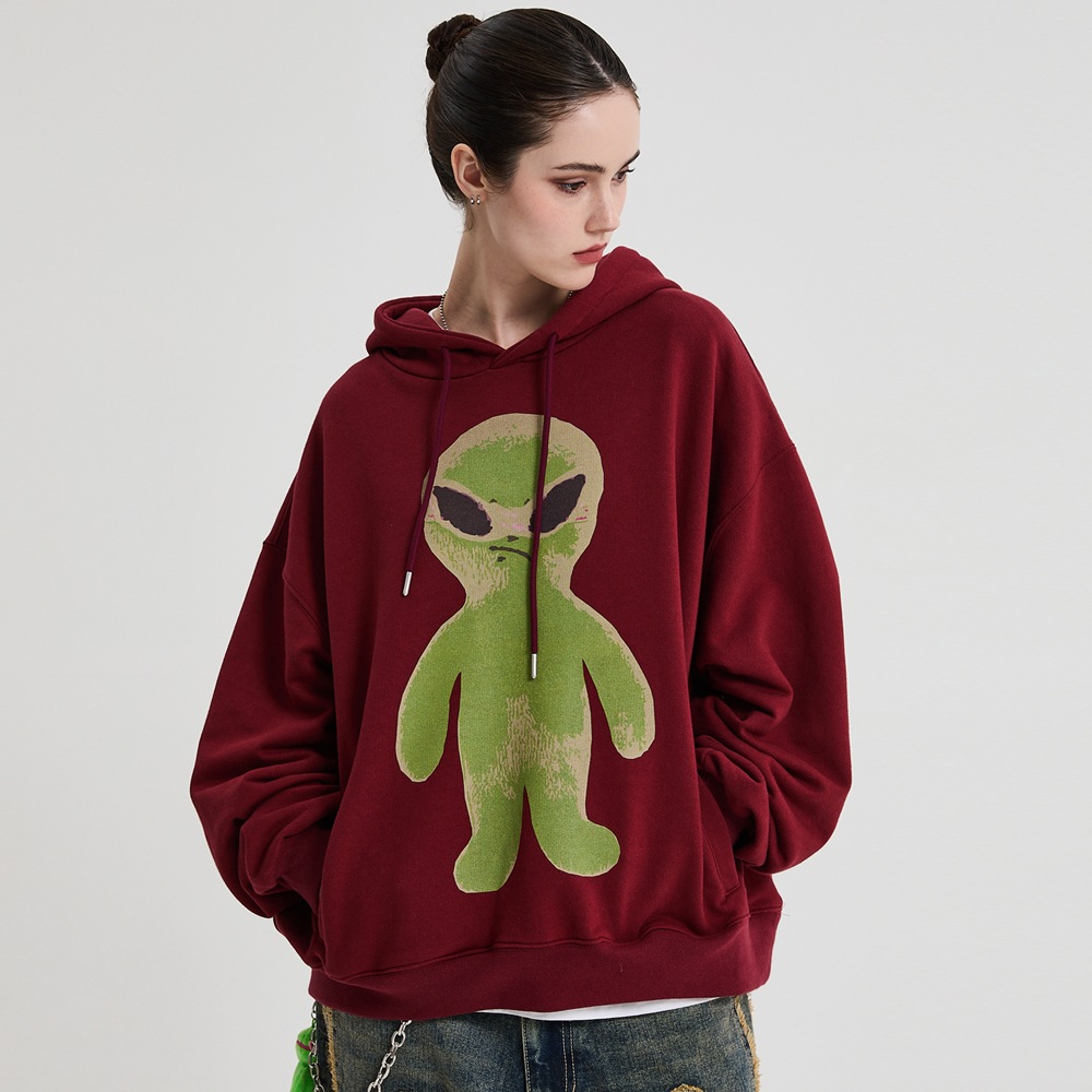 Alien Graphic Overfit Hood BURGUNDY