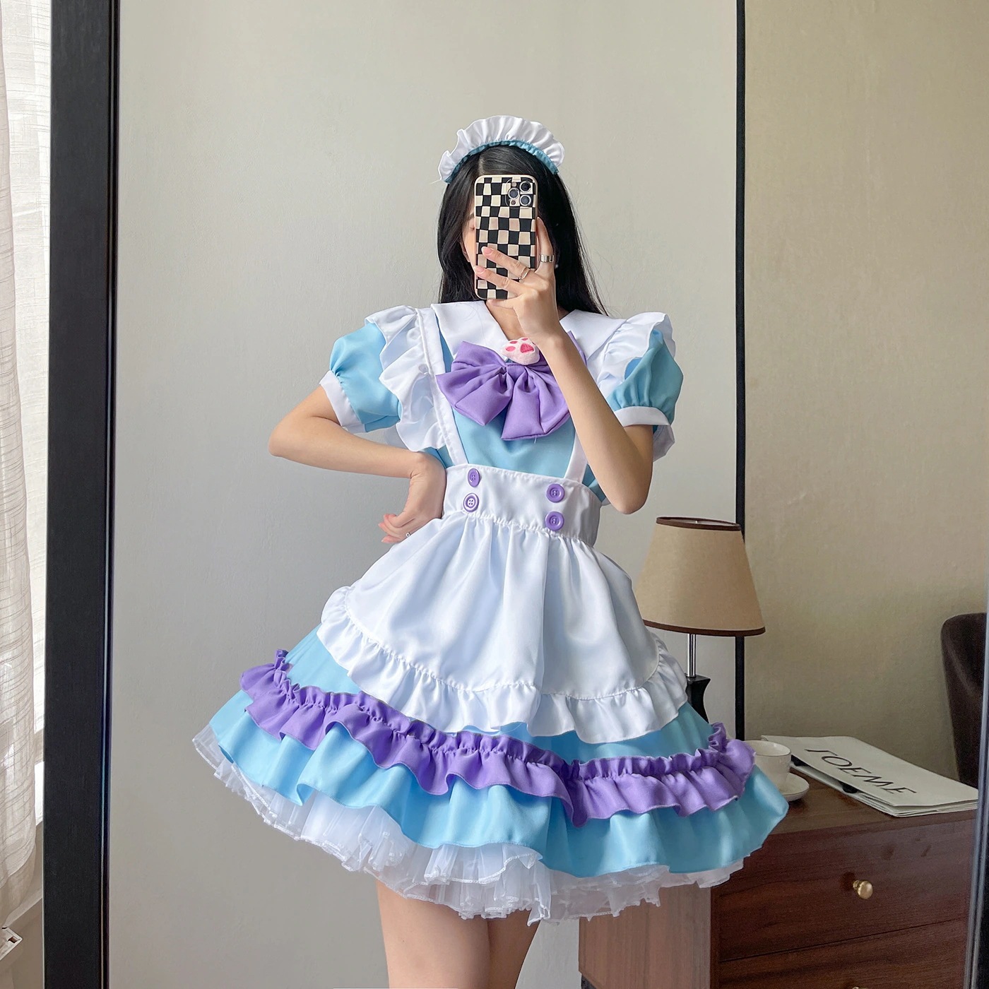 【2025新作】多色ビッグサイズ5点セット日韓紫猫爪メイド服コスプレ衣装レストラン制服
