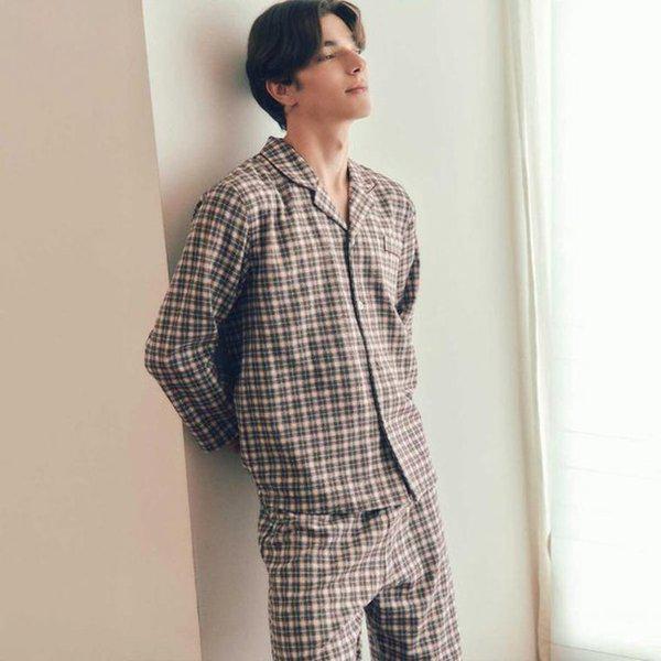 (正常)カップルパジャマ ウォームフレッシュ 先染めチェック 起毛 男性 パジャマ_A VPA4580M_A