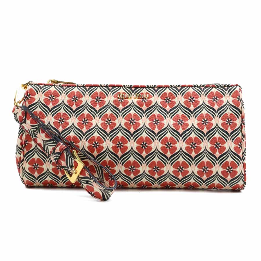 ミュウミュウ MIUMIU クラッチバッグ レザー レッド系×マルチカラー レディース 5NE455 56123g