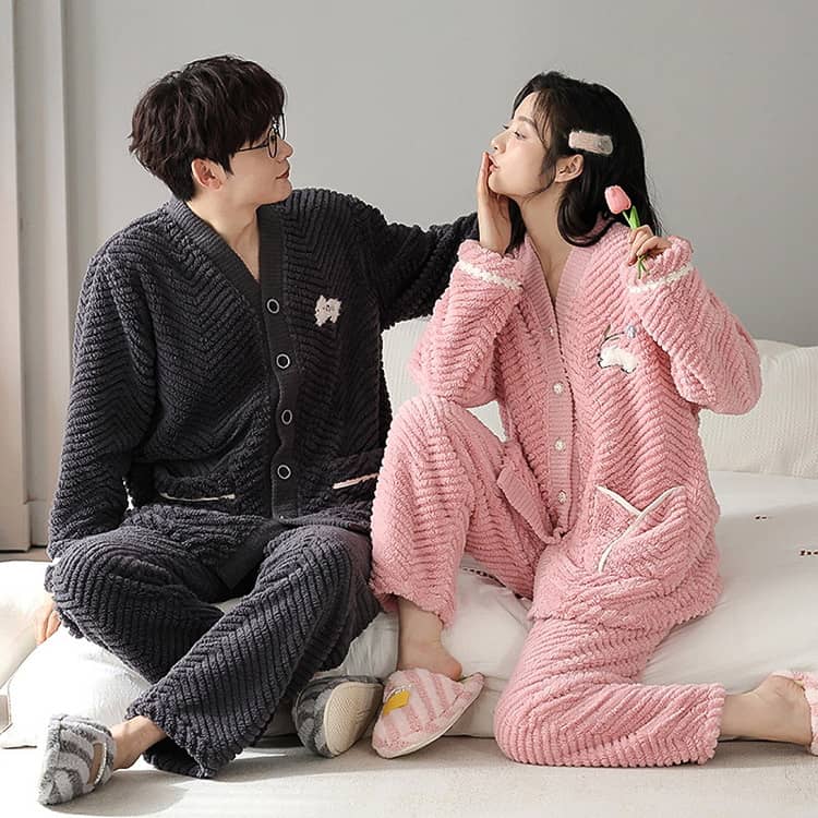 ペア パジャマ 冬 もこもこ カップル ペア ルームウェア セット 長袖 ペアパジャマ モコモコ 前開き ペアパジャマ カップル 秋冬 結婚祝い プレゼント ペアパジャマ 冬 カップル お揃い プレゼ