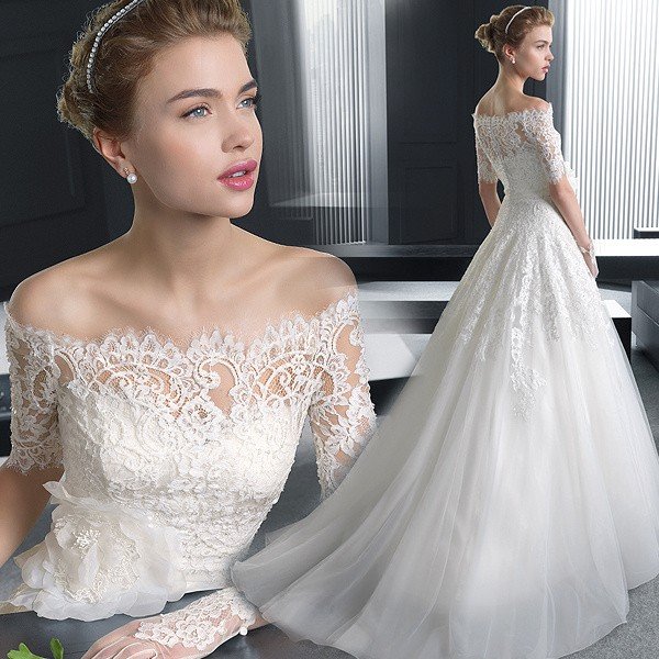 ウエディングドレス Aラインドレス 結婚式 ロング 花嫁 長袖 パーティードレス 二次会 披露宴 安い ウェディングドレス エンパイア レース 大きいサイズ