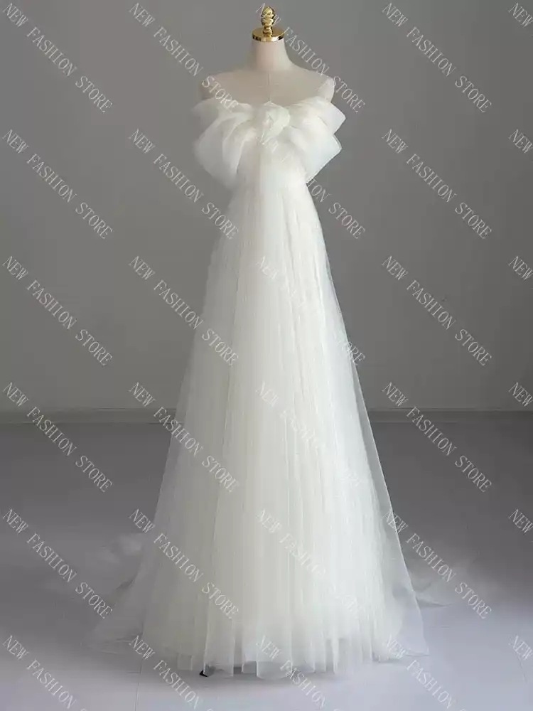 フランス風ストラップレスライトウェディングドレス-19