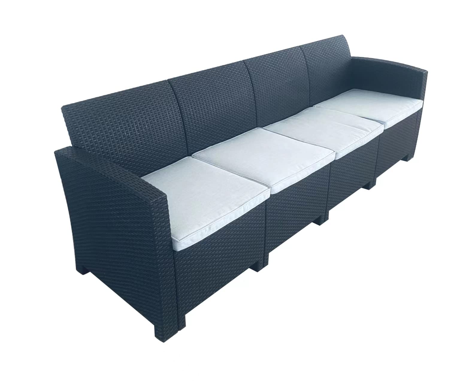 高級ラタン調ガーデンソファー4人掛け1脚 抗菌仕様 クッションｘ4枚 (ブラック)