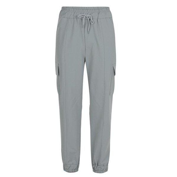 メンズ 季節の変わり目 バンディング しぼり カーゴ ジョガーパンツ NE-PTA-Q009-ライトグレー