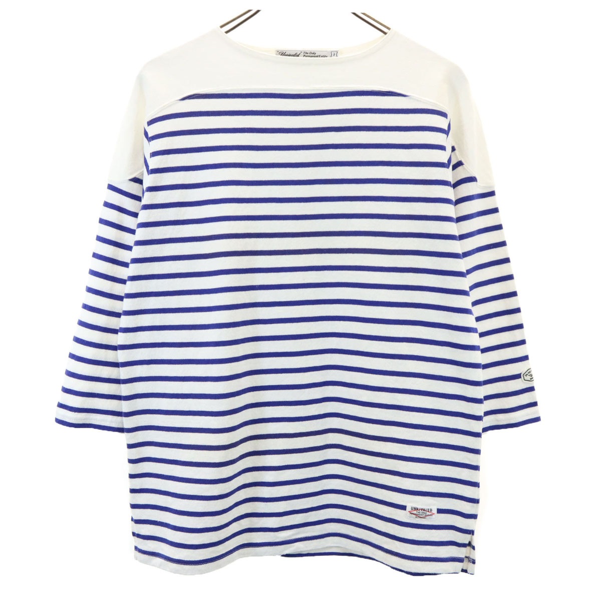 UNRIVALED アンライバルド 日本製 ボーダー柄 7分袖 バスクシャツ 2 ホワイト メンズ 古着