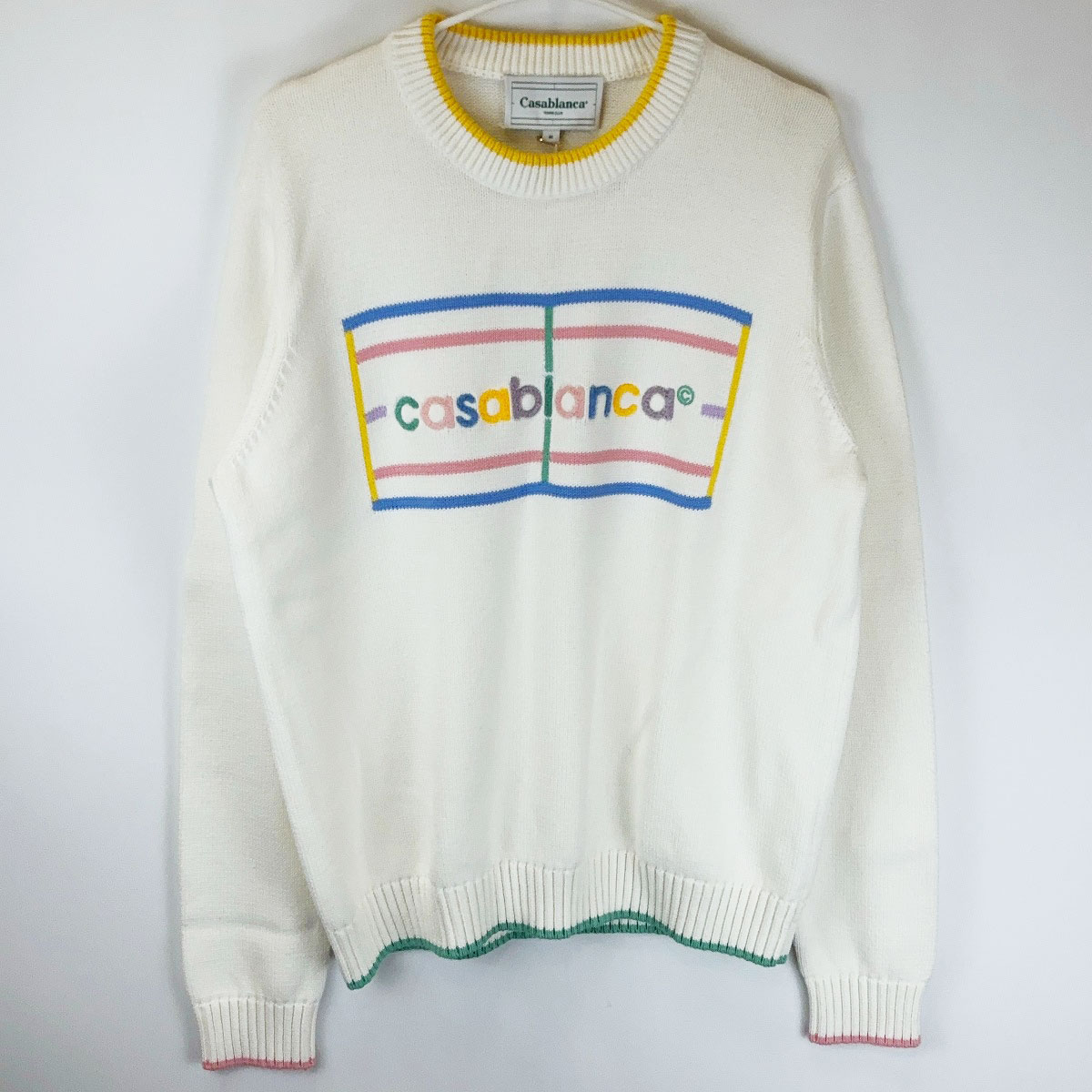【中古・未使用品】カサブランカ CASABLANCA ロゴ刺繍 リブ切り替え コットンニット M ホワイト MPF24KW704/01 メンズ セーター