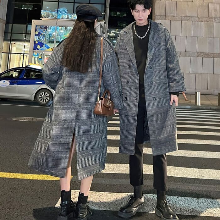 再入荷商品ロングコート ペアルック ペア カップル お揃い おそろ レディース メンズ グレンチェック チェスターコート 格子 10代 20代 30代 高校生 学生 おしゃれ 3657