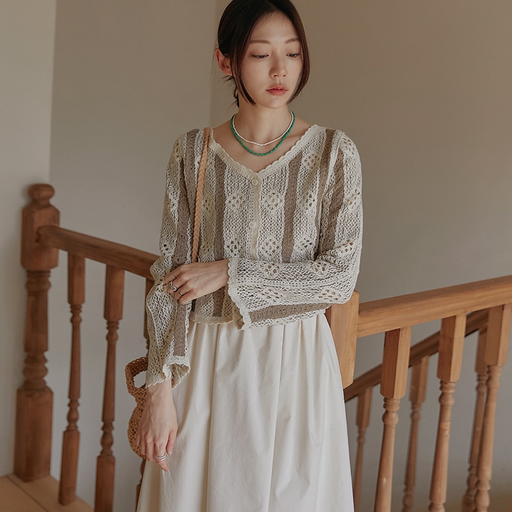 バゲットかぎ針編みのパンチングニットカーディガン 4,553円