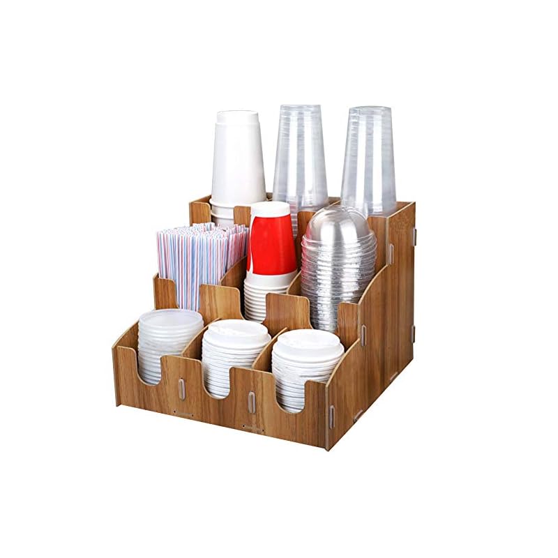 Umora カップディスペンサー 使い捨てカップ棚 コーヒーカップ収納 紙コップ ホルダー 小物入れ 中繊板素材 ブラウン