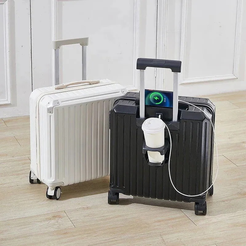 ミニトスーツケース USB充電ポート 多機能カップホルダー付き 5色 キャリーバッグ 18インチ